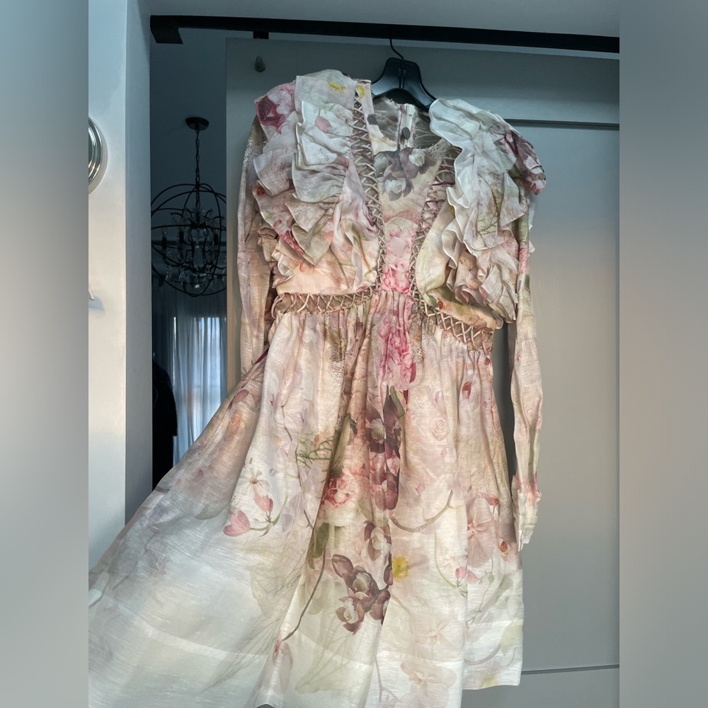ZIMMERMANN ruffled floral-print linen and silk-blend mini dress NEW with tags!